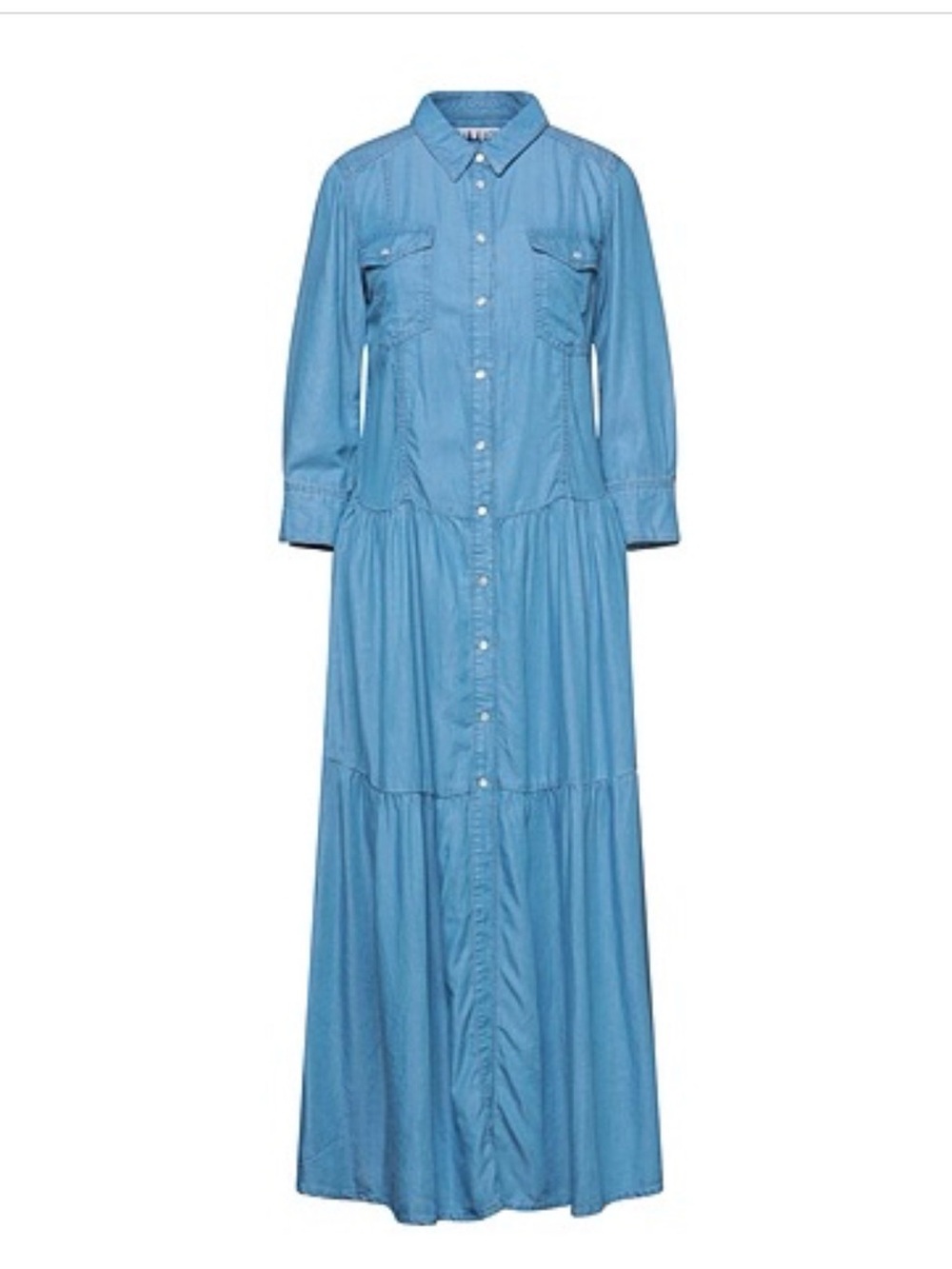 Light Blue Maxi Shirt Dress with Button Front